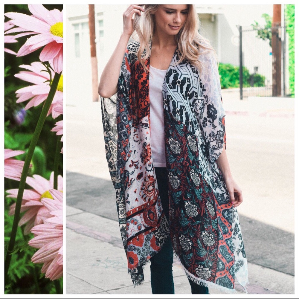 *LAST 2* Boho Patchwork Kimono in Red - Picture 5 of 8